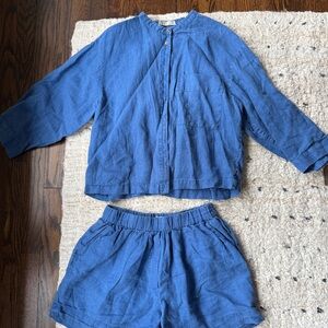 Everlane Blue Linen Shorts + Top Set